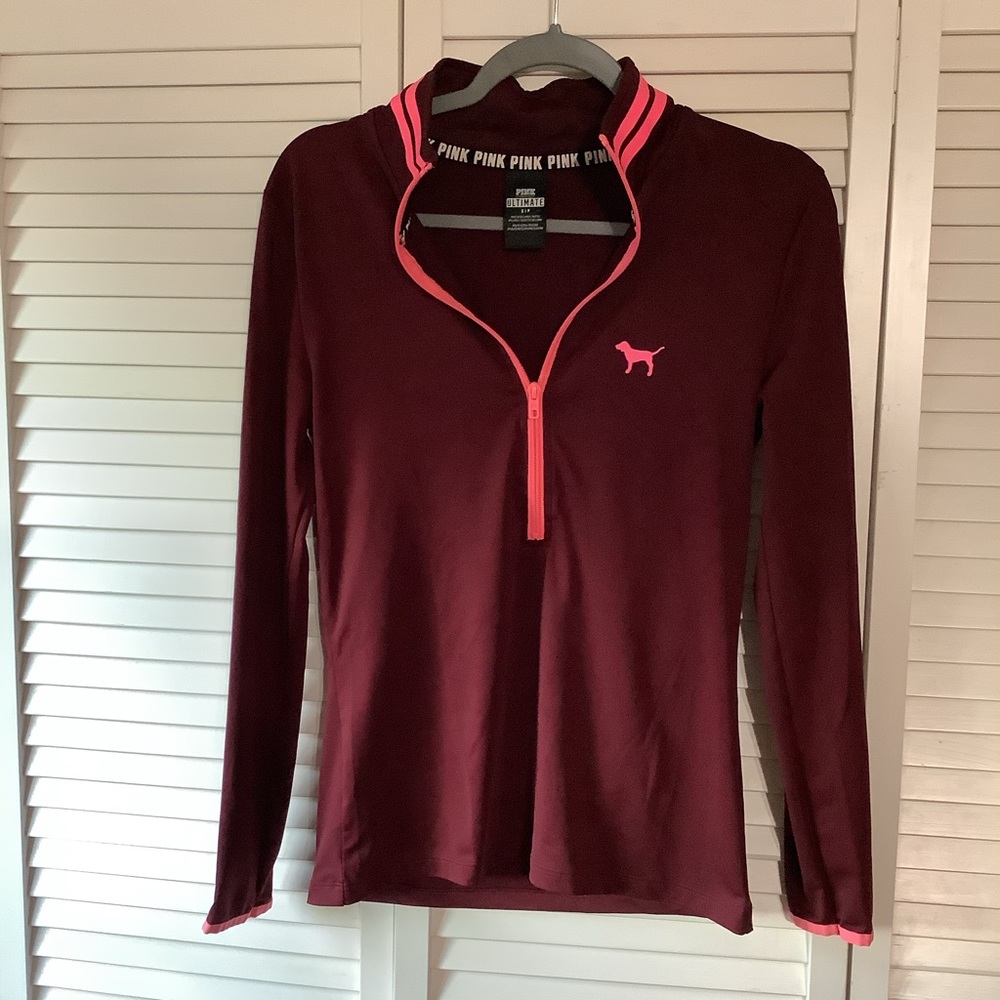 VS PINK ultimate half zip up pullover in maroon